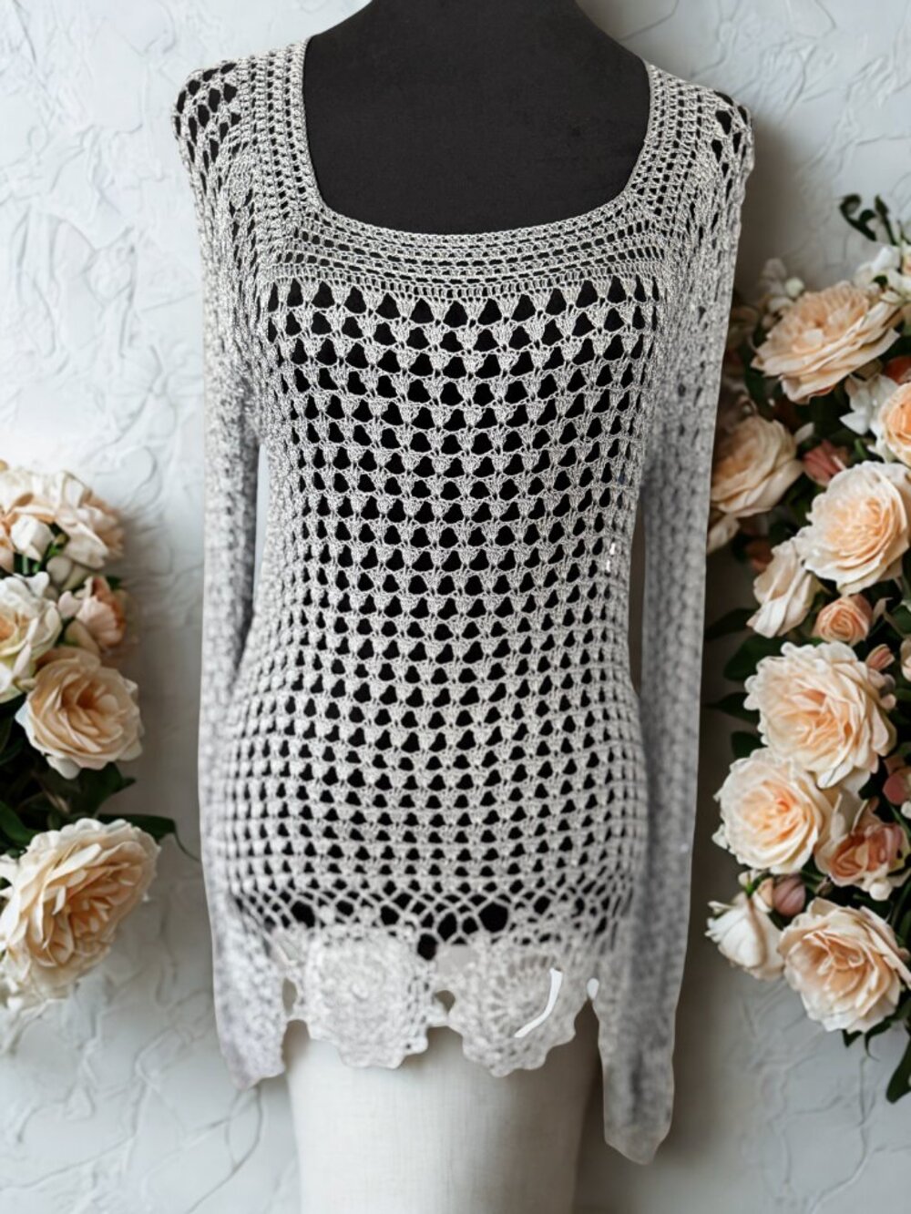 Gray Crochet Sweater